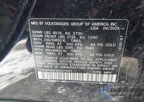 2025 Volkswagen Id.4 Awd Pro из США, поврежденный, VIN 1V2DSPE85SC007237